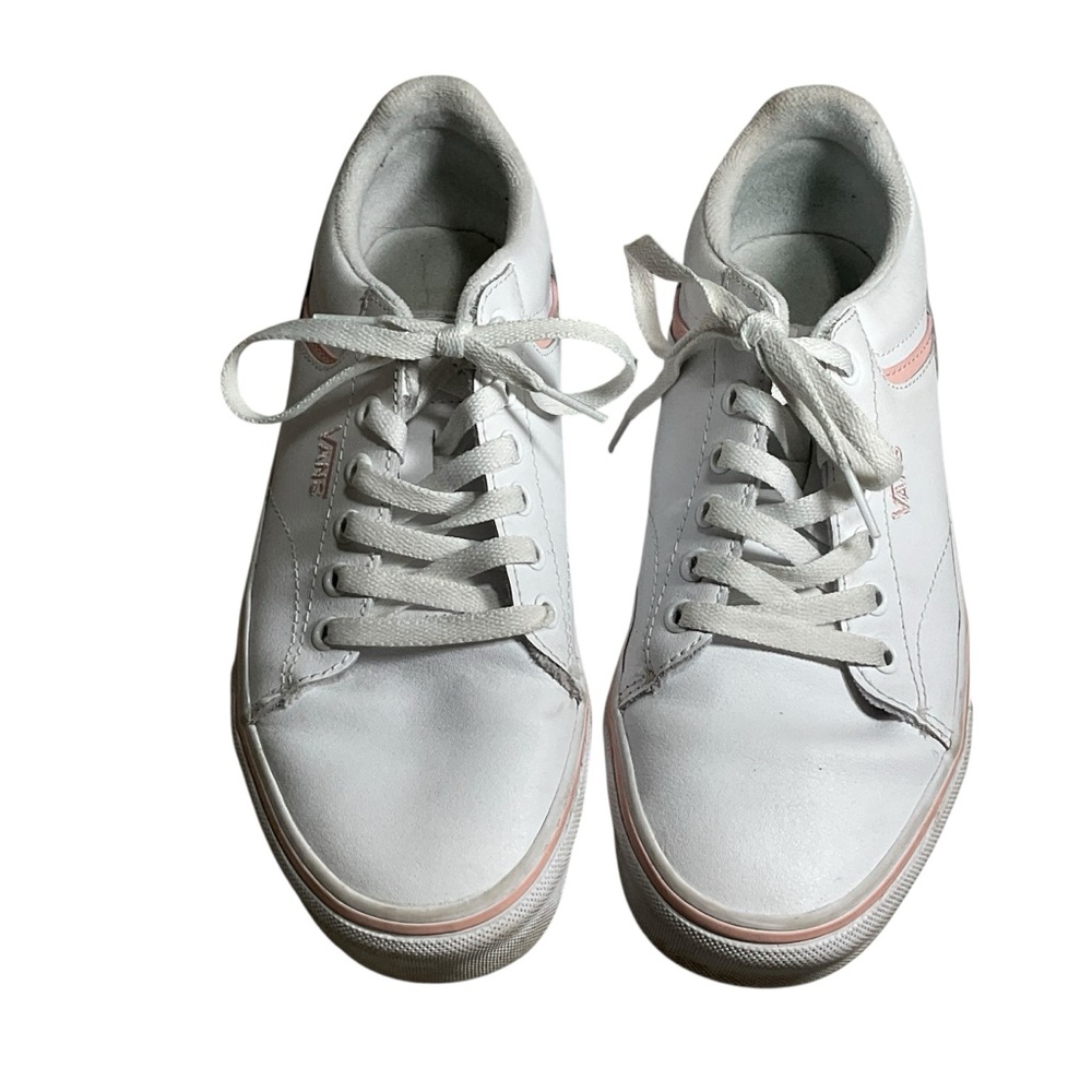 Vans Off The Wall women's white with pink leather sneakers. Size 9. - Picture 2 of 10